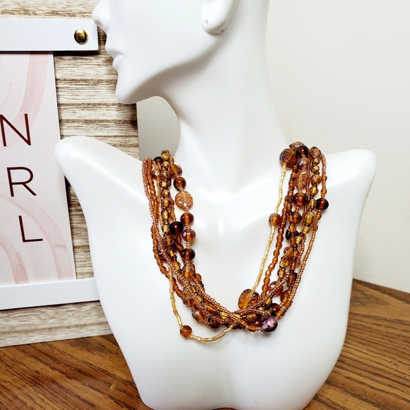 Vintage Jewelry - Multi-strand Amber Beaded Necklace